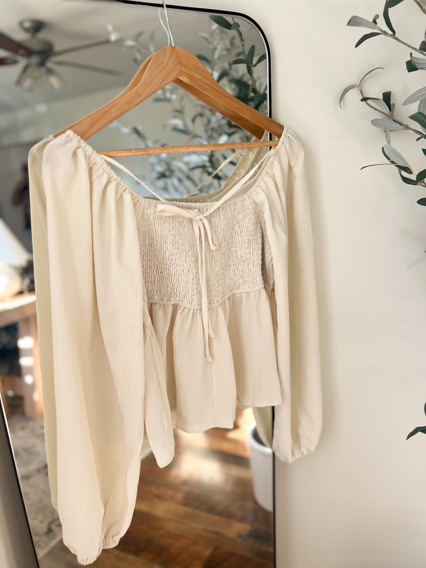 Crinkled Babydoll Blouse with Smocked Back