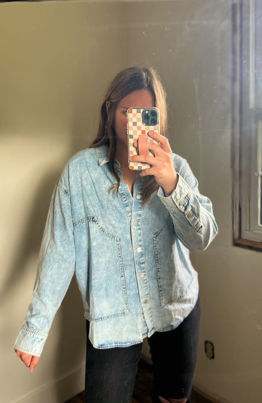 Washed Denim Button Down Shirt