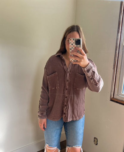 Thermal Knit Shacket - Mocha
