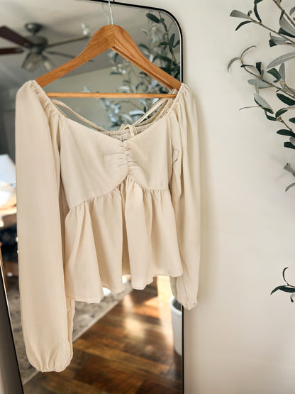 Crinkled Babydoll Blouse with Smocked Back