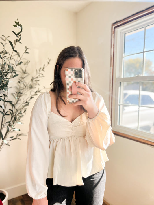Crinkled Babydoll Blouse with Smocked Back