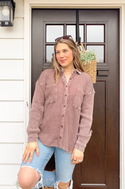 Thermal Knit Shacket - Mocha