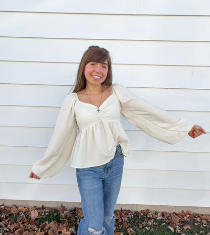 Crinkled Babydoll Blouse with Smocked Back